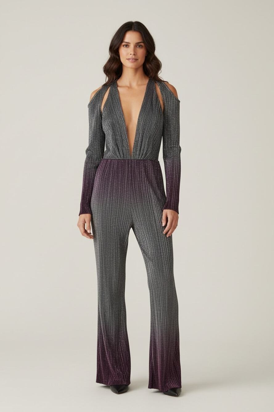 A7 NWOT MICHAEL COSTELLO X REVOLVE Grey Mauve Metallic Palmira Jumpsuit Size S